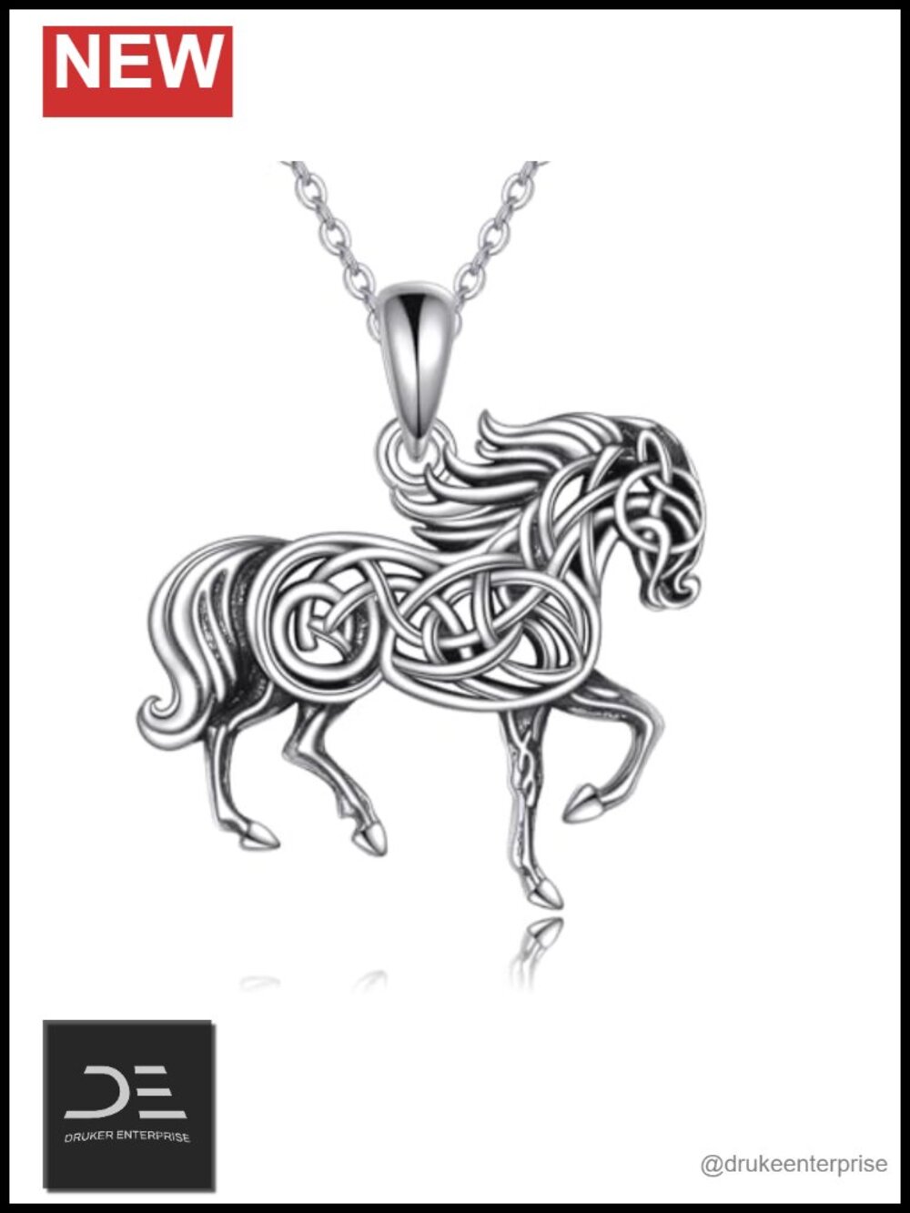 925 Sterling Silver Celtic Horse Pendant Necklace 18-20" Women Mom
